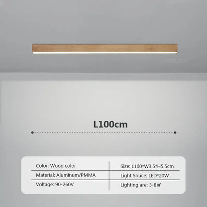 Modern LED Ceiling Light Fixture - Long Wooden Strip Design for Home Decor 10