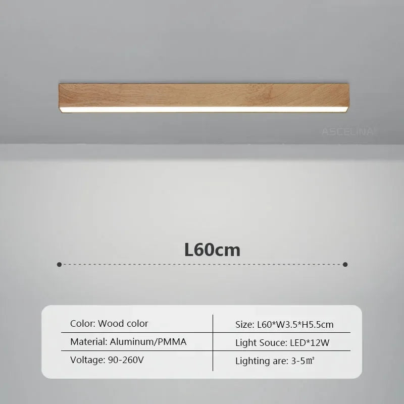 Modern LED Ceiling Light Fixture - Long Wooden Strip Design for Home Decor 11