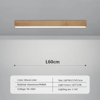 Modern LED Ceiling Light Fixture - Long Wooden Strip Design for Home Decor 11