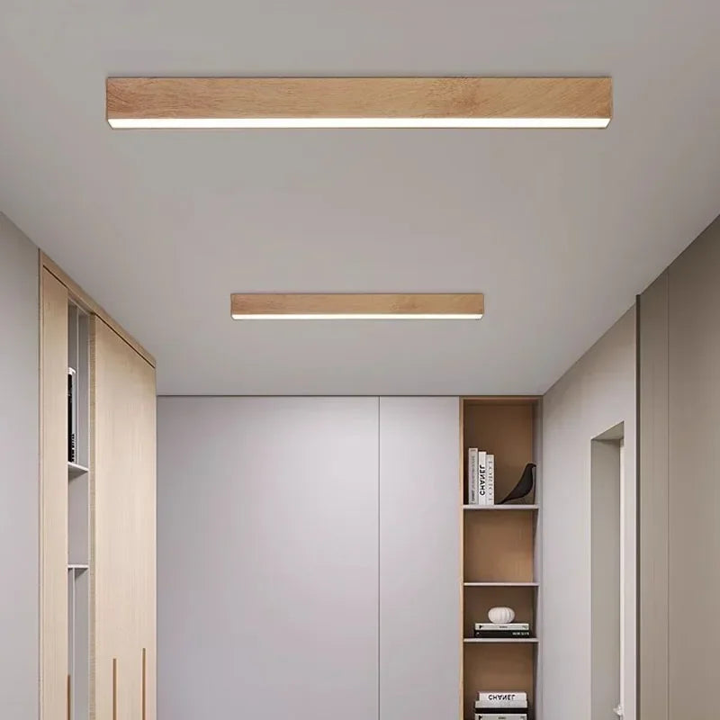 Modern LED Ceiling Light Fixture - Long Wooden Strip Design for Home Decor 2