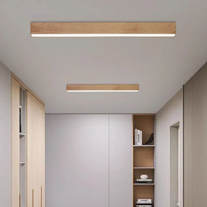 Modern LED Ceiling Light Fixture - Long Wooden Strip Design for Home Decor 2