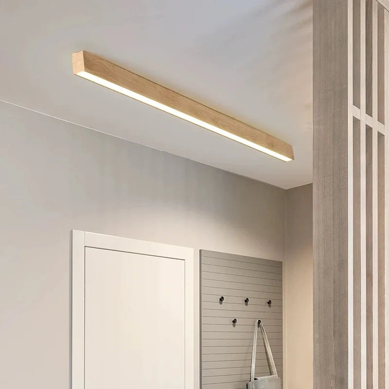Modern LED Ceiling Light Fixture - Long Wooden Strip Design for Home Decor 4