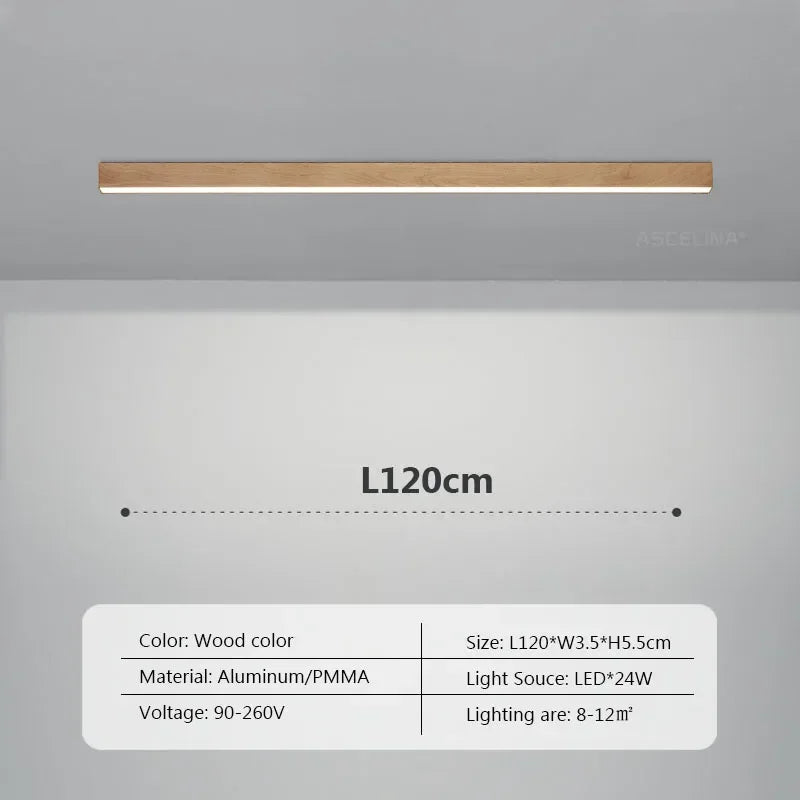 Modern LED Ceiling Light Fixture - Long Wooden Strip Design for Home Decor 9