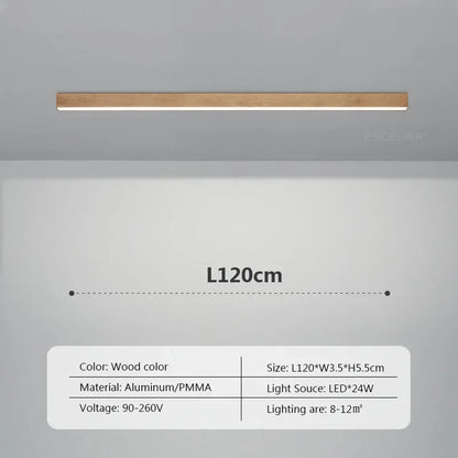 Modern LED Ceiling Light Fixture - Long Wooden Strip Design for Home Decor 9