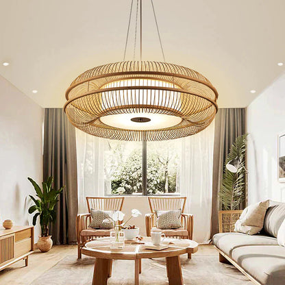 Natural Bamboo Pendant Light D70cm Adjustable Ceiling Light Fixture Eco-Friendly for Living Room 0