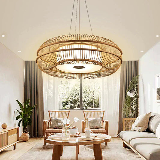 Natural Bamboo Pendant Light D70cm Adjustable Ceiling Light Fixture Eco-Friendly for Living Room 0