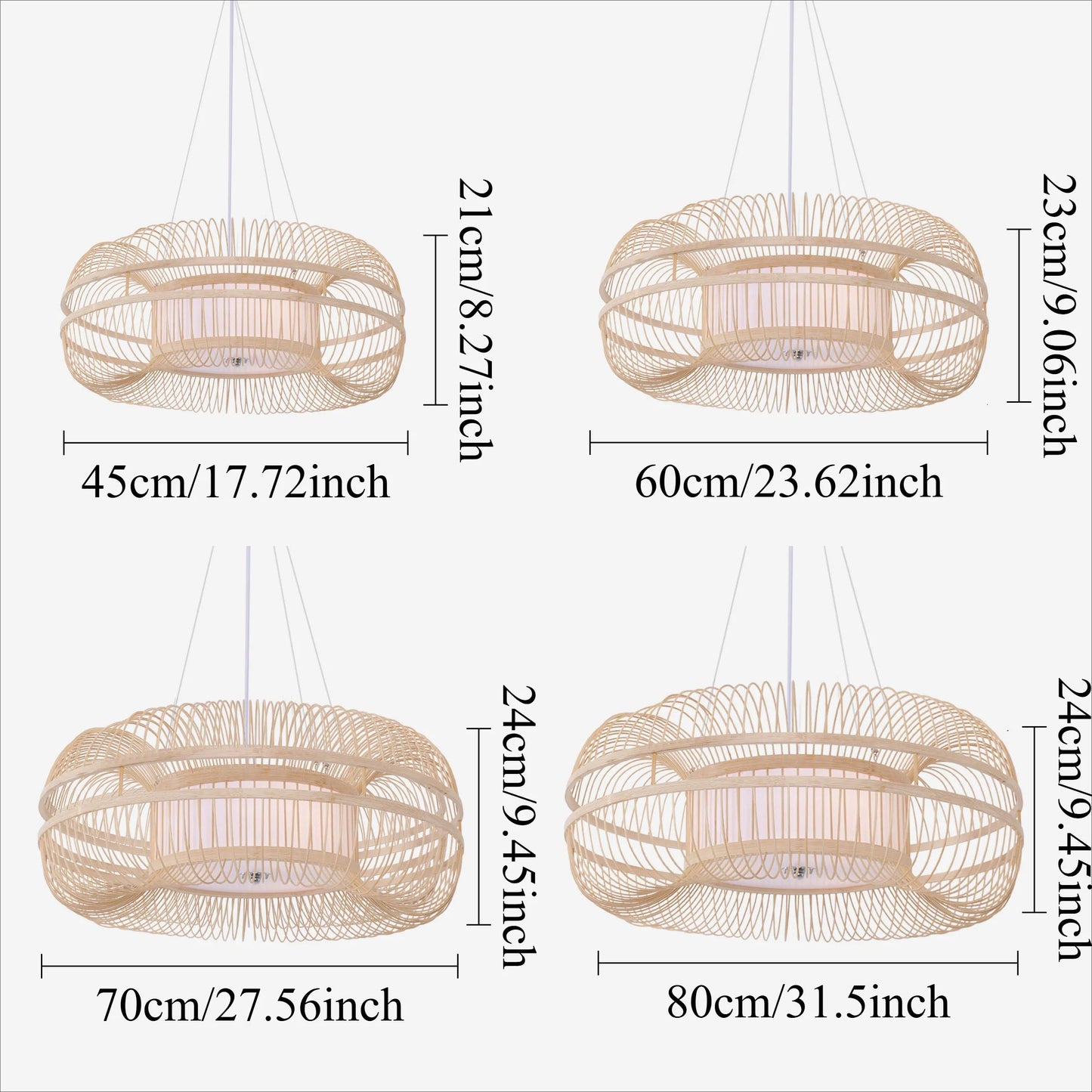 Natural Bamboo Pendant Light D70cm Adjustable Ceiling Light Fixture Eco-Friendly for Living Room 3