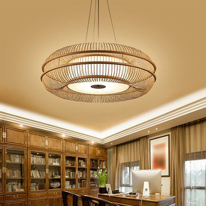Natural Bamboo Pendant Light D70cm Adjustable Ceiling Light Fixture Eco-Friendly for Living Room 6