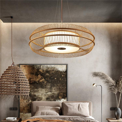 Natural Bamboo Pendant Light D70cm Adjustable Ceiling Light Fixture Eco-Friendly for Living Room 7