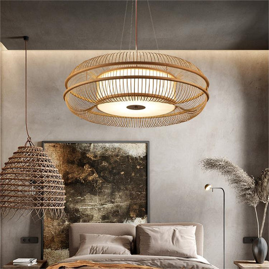 Natural Bamboo Pendant Light D70cm Adjustable Ceiling Light Fixture Eco-Friendly for Living Room 7