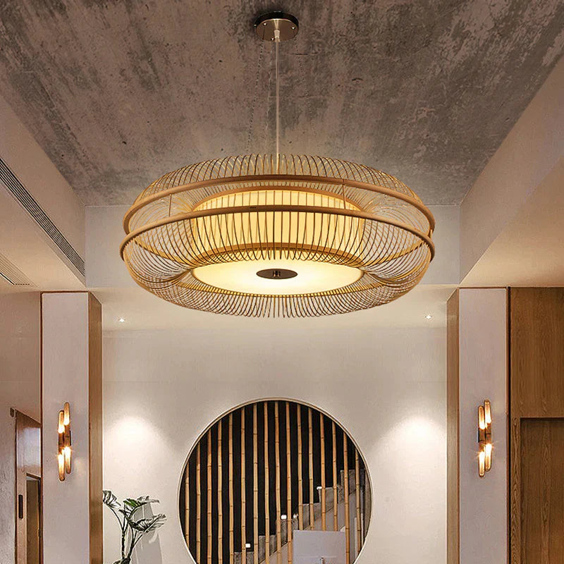 Natural Bamboo Pendant Light D70cm Adjustable Ceiling Light Fixture Eco-Friendly for Living Room 9