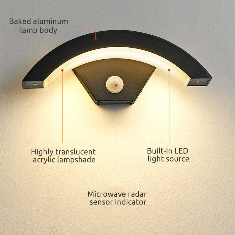 Nordic Arc Metal LED Outdoor Wall Light with Motion Sensor – Waterproof IP65 7