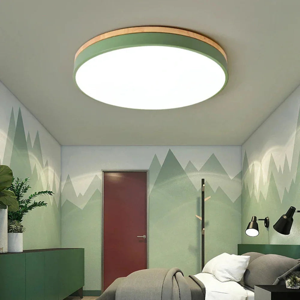 Nordic Flush Mount Ceiling Light with Wood Accents – Modern Minimalist Design 3