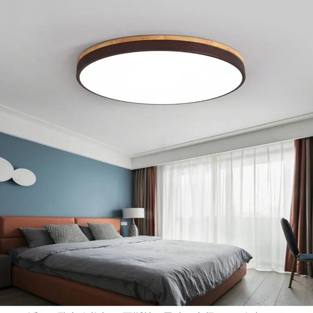 Nordic Flush Mount Ceiling Light with Wood Accents – Modern Minimalist Design 1