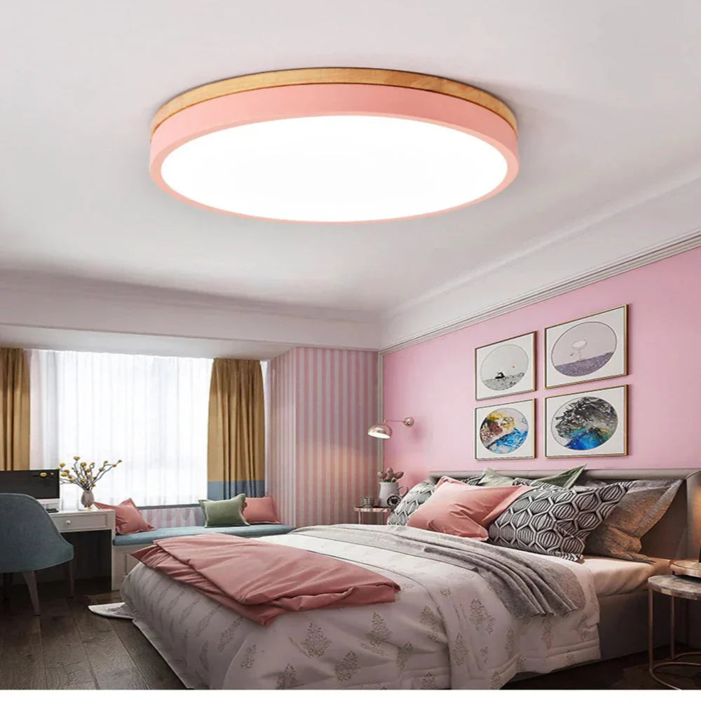 Nordic Flush Mount Ceiling Light with Wood Accents – Modern Minimalist Design 5