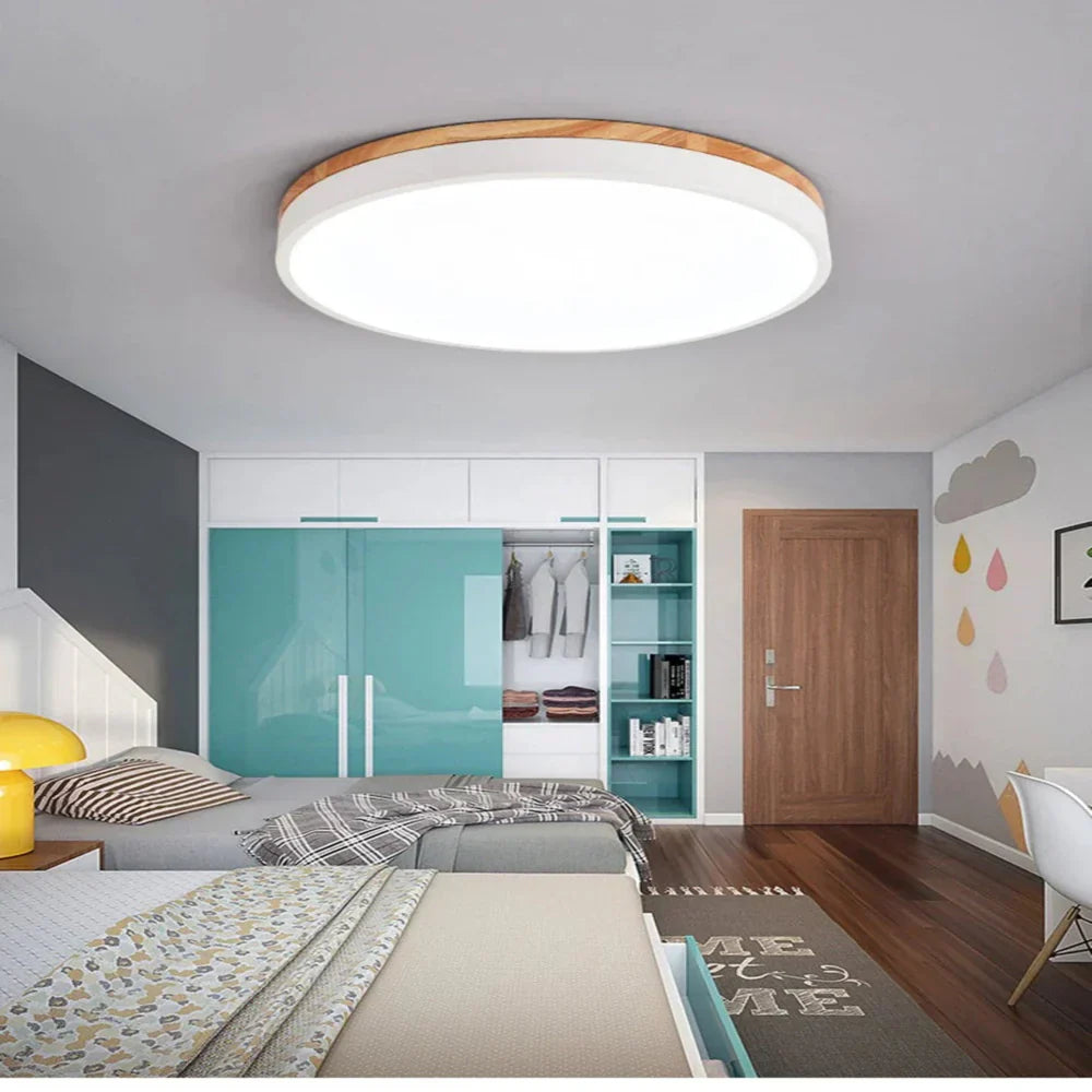 Nordic Flush Mount Ceiling Light with Wood Accents – Modern Minimalist Design 6