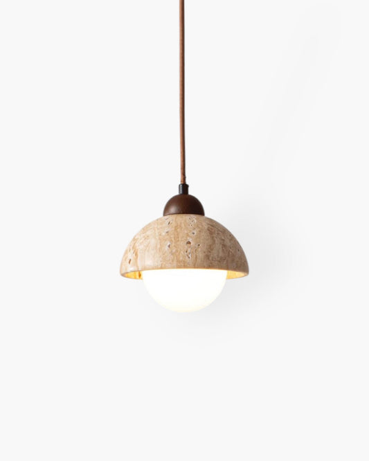 Natural Travertine and Walnut Pendant Lamp – Adjustable Kitchen Pendant Lighting 1