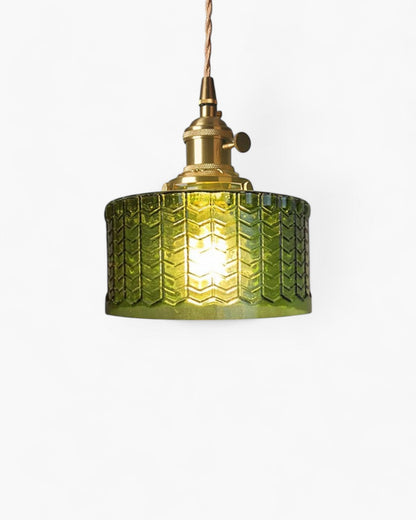 Elegant Brass Pendant Light with Textured Glass Shade – Vintage Hanging Lamp 15cm 1