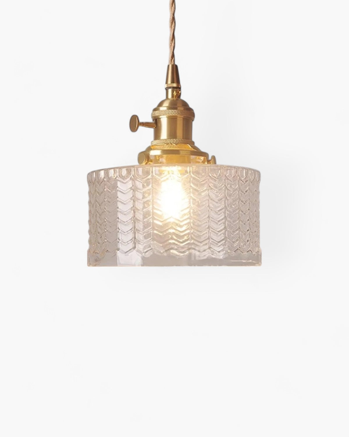 Variant image for Elegant Brass Pendant Light with Textured Glass Shade – Vintage Hanging Lamp 15cm-2