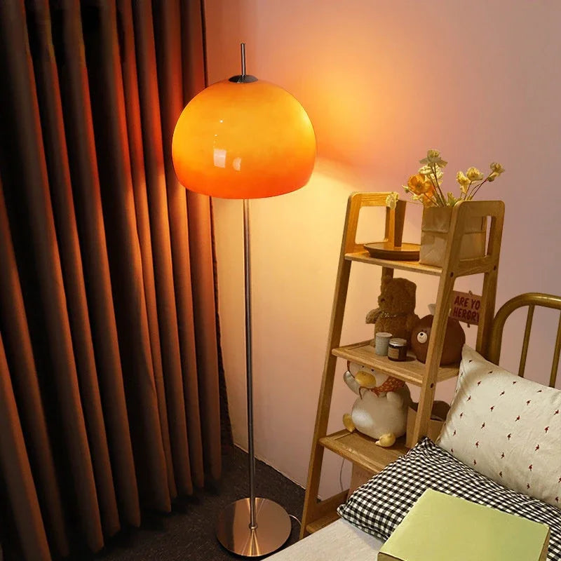 Bauhaus Retro Table and Floor Lamp with Dimmable Remote Control – Orange Stained Glass 3