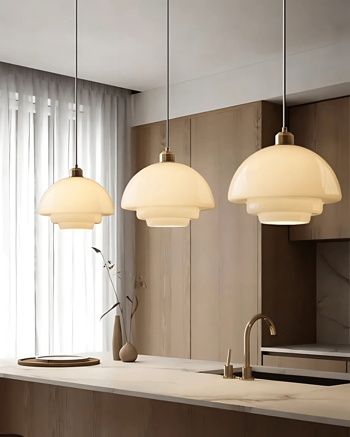 Timeless Glass Pendant Light with Brass Accent – Elegant Kitchen Hanging Light 4