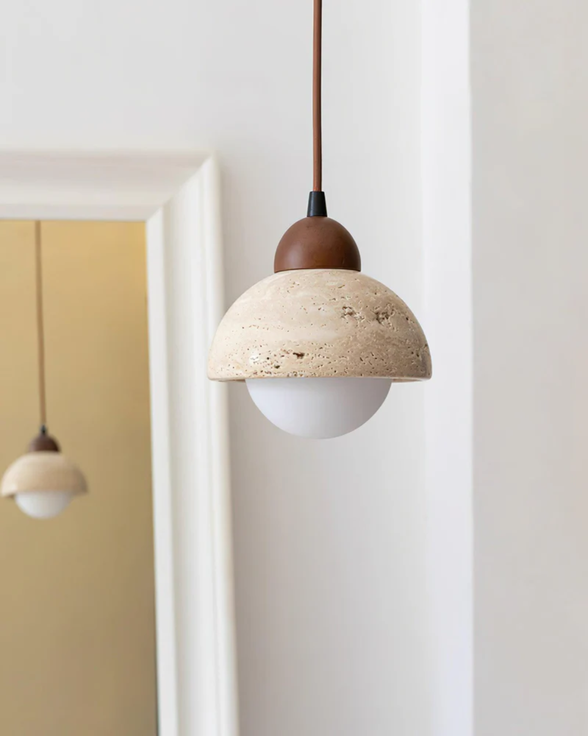Natural Travertine and Walnut Pendant Lamp – Adjustable Kitchen Pendant Lighting 5