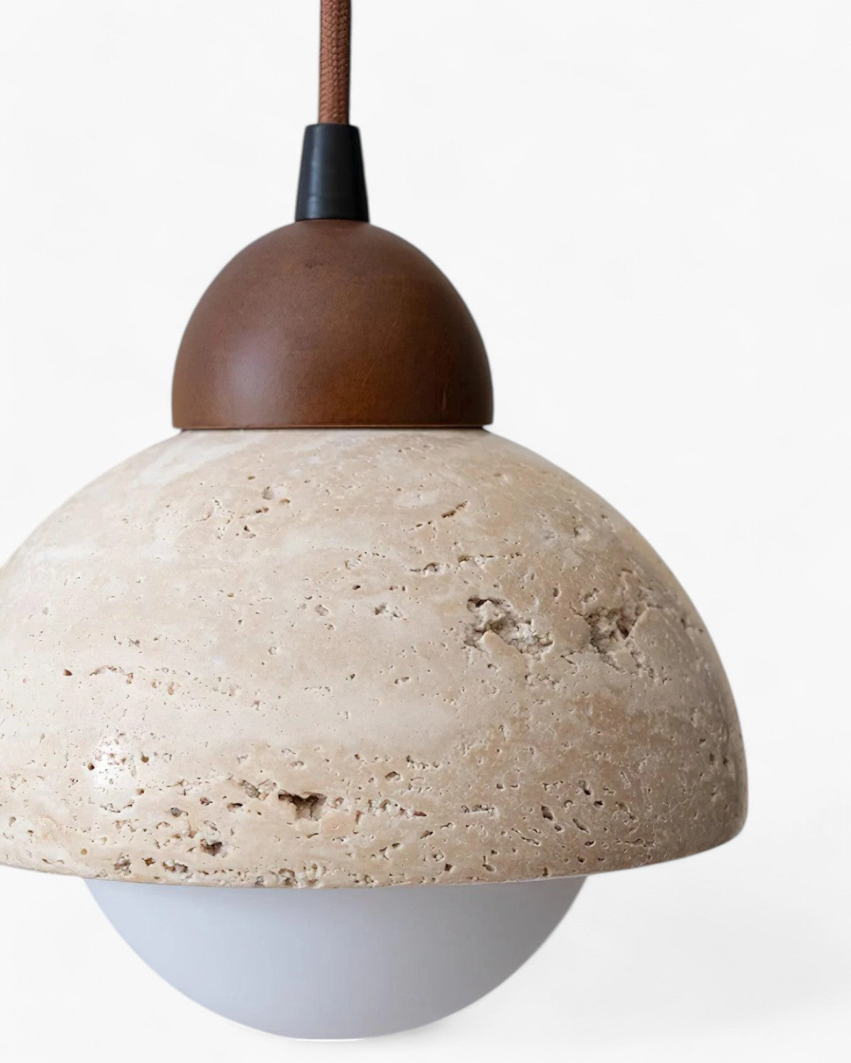 Natural Travertine and Walnut Pendant Lamp – Adjustable Kitchen Pendant Lighting 3