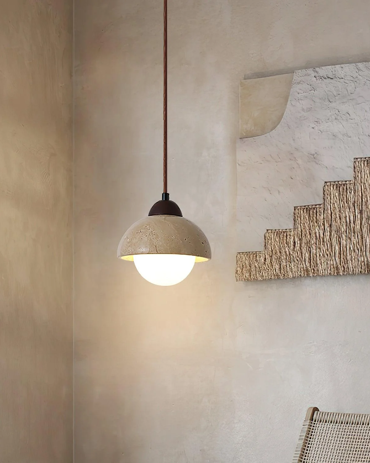 Natural Travertine and Walnut Pendant Lamp – Adjustable Kitchen Pendant Lighting 4