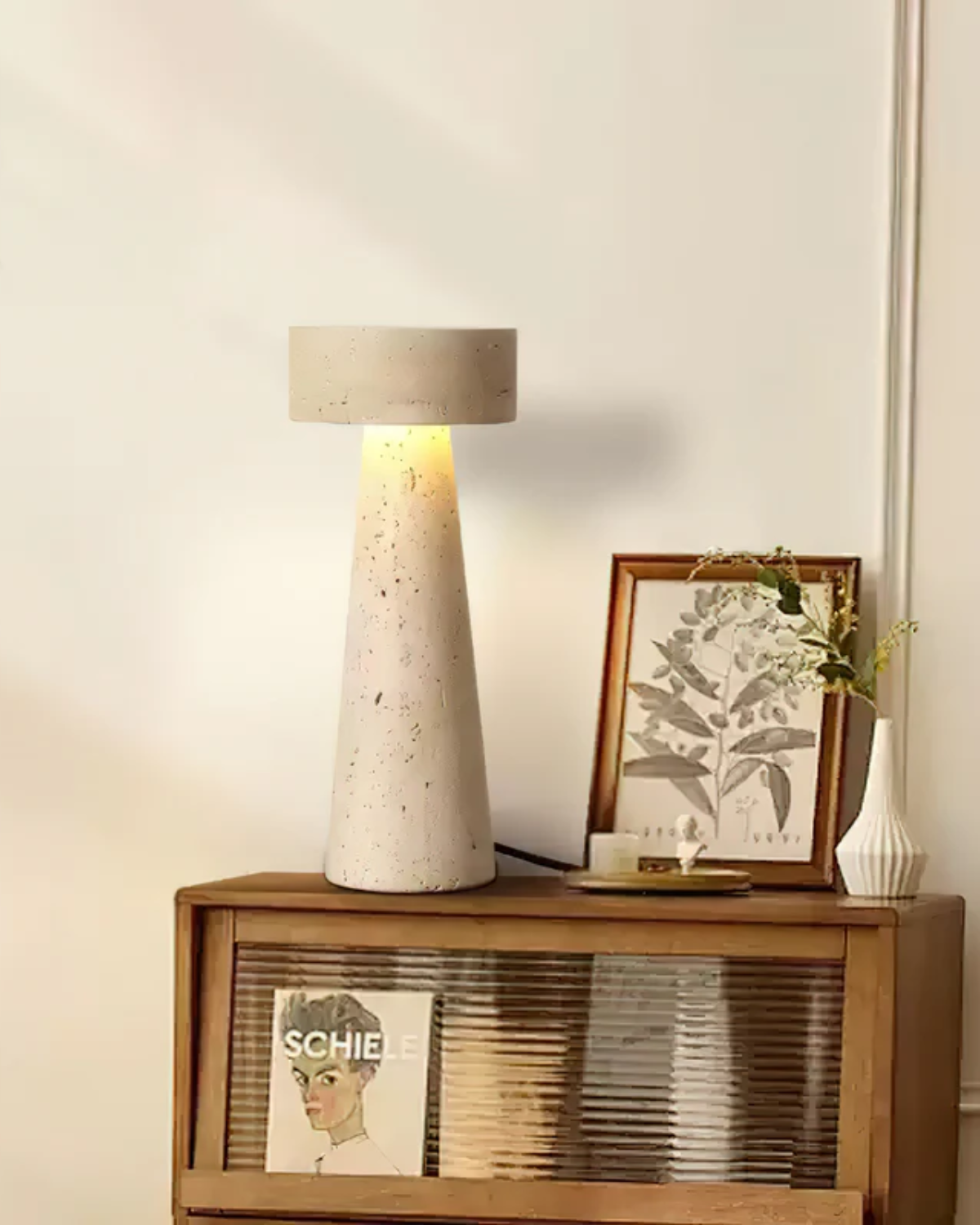 Compact Travertine Table Lamp – Elegant Bedside Lamp with Soft Illumination 4