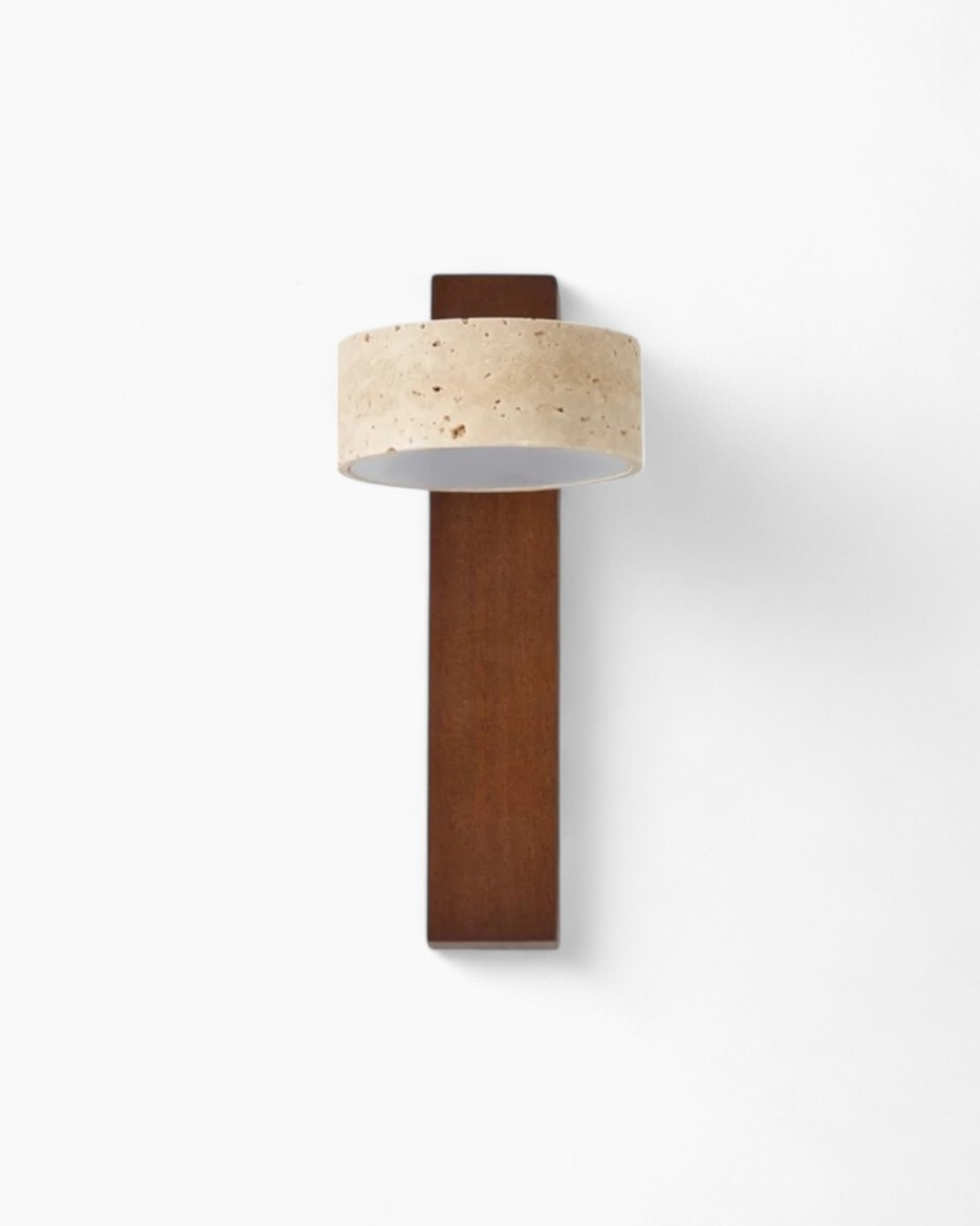 Travertine and Walnut Wood Wall Sconce – Adjustable Downward Lighting Fixture 1