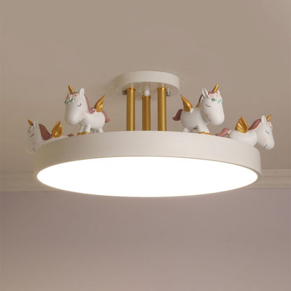 Unicorn Dream LED Ceiling Light Fixture – Enchanting Metal & Wood Design for Kids' Rooms 0