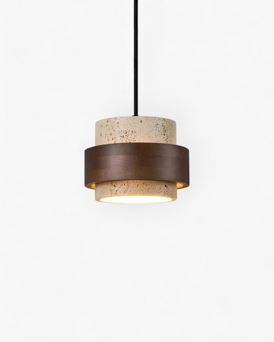 Modern Kitchen Pendant Lighting with Travertine Shade and Walnut Accents – 12.5cm Height 1
