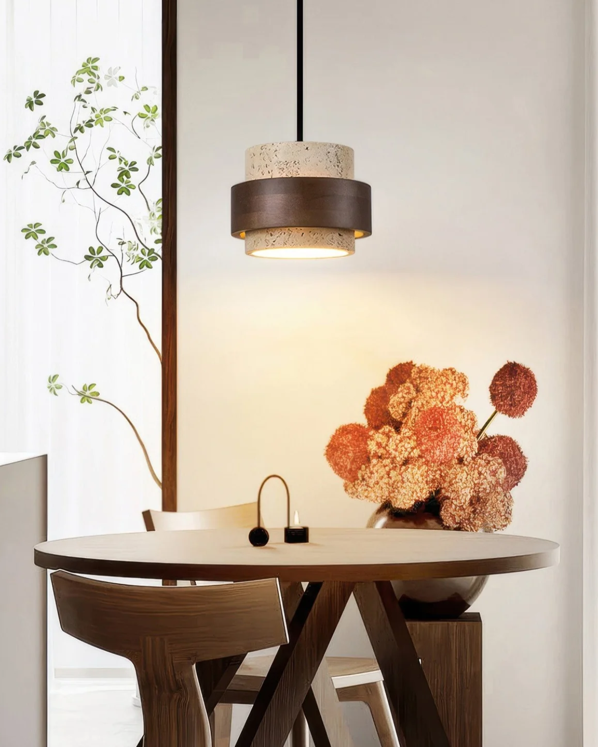 Modern Kitchen Pendant Lighting with Travertine Shade and Walnut Accents – 12.5cm Height 5