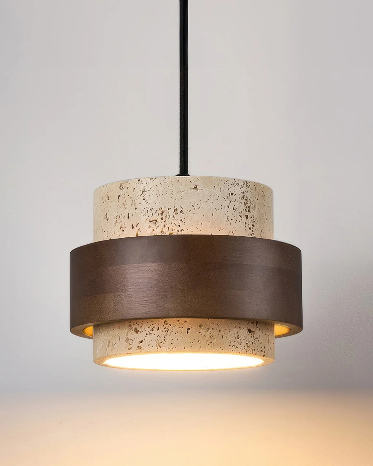 Modern Kitchen Pendant Lighting with Travertine Shade and Walnut Accents – 12.5cm Height 2