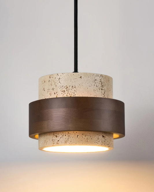 Modern Kitchen Pendant Lighting with Travertine Shade and Walnut Accents – 12.5cm Height 2