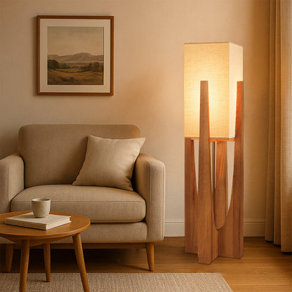 Wabiko | Modern Floor Lamp – Handcrafted Fabric Shade with Wooden Base 4