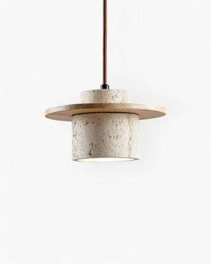 Sculptural Travertine and Walnut Pendant Lamp – Modern Kitchen Pendant Lighting 2