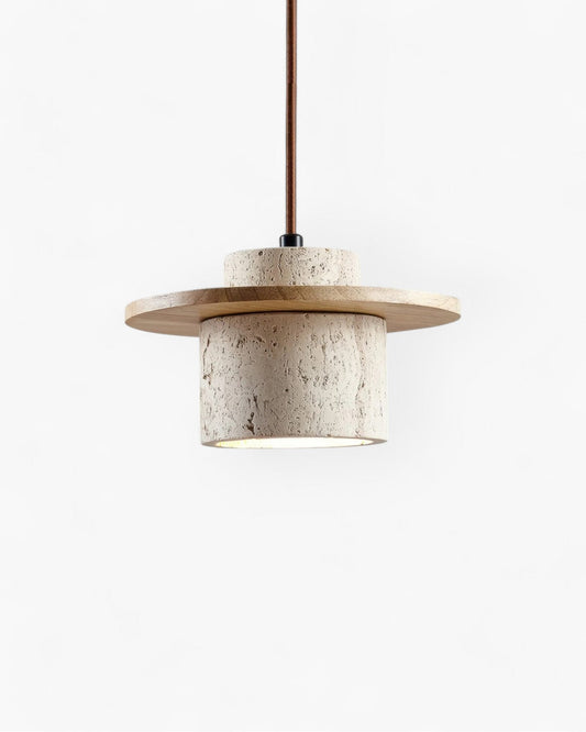 Sculptural Travertine and Walnut Pendant Lamp – Modern Kitchen Pendant Lighting 2