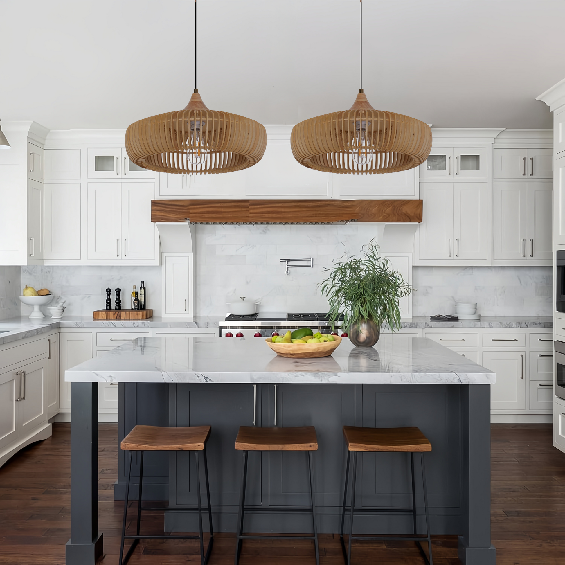 Wood Pendant Light Natural Adjustable Size M Eco-Friendly for Kitchen Island Lighting 10