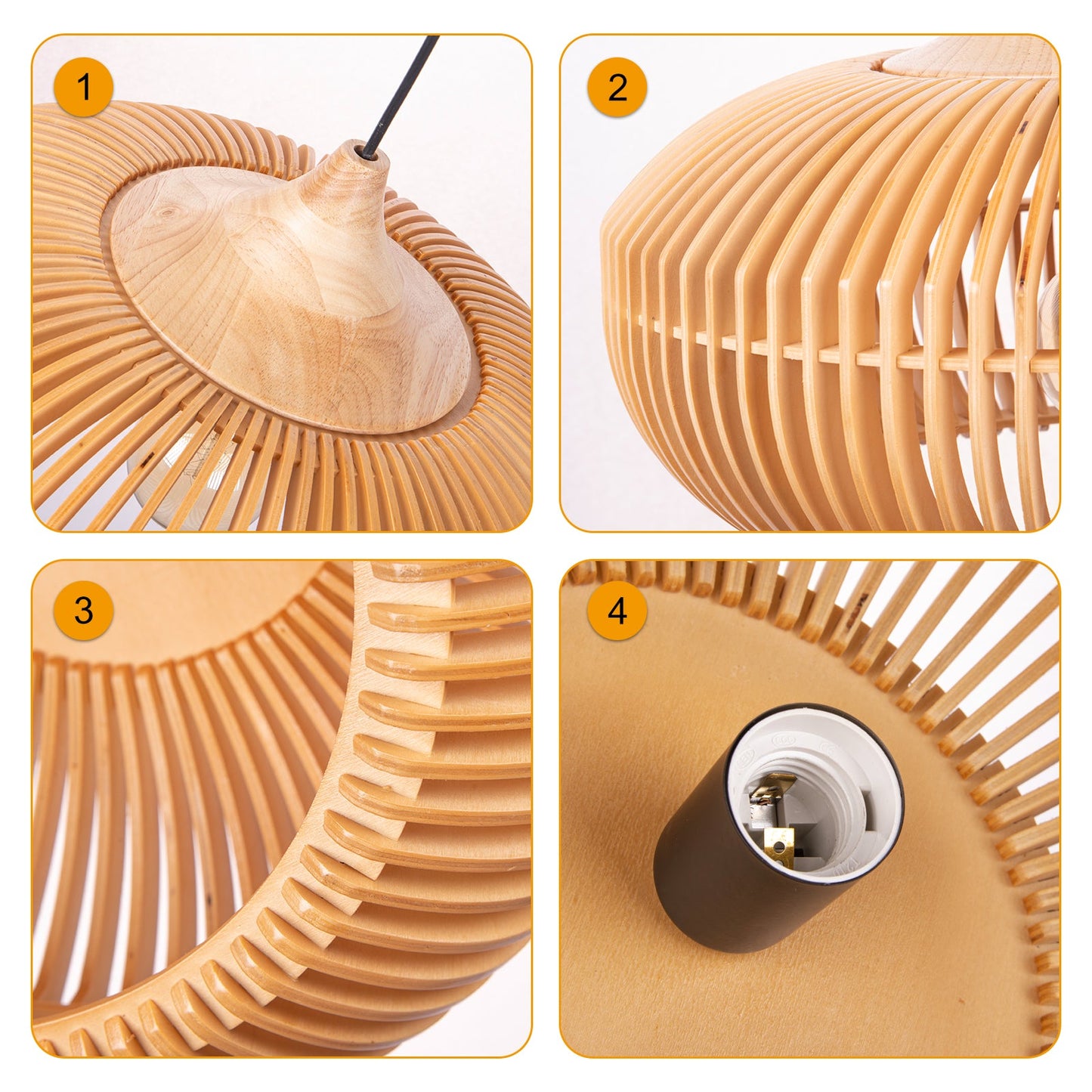 Wood Pendant Light Natural Adjustable Size M Eco-Friendly for Kitchen Island Lighting 3