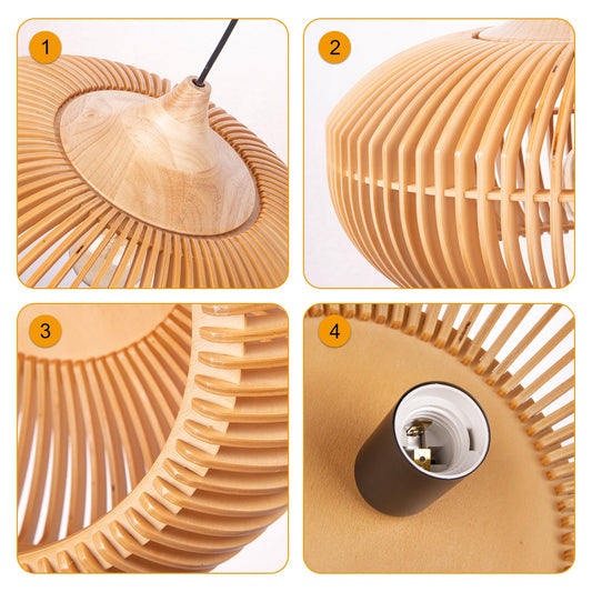 Wood Pendant Light Natural Adjustable Size M Eco-Friendly for Kitchen Island Lighting 3