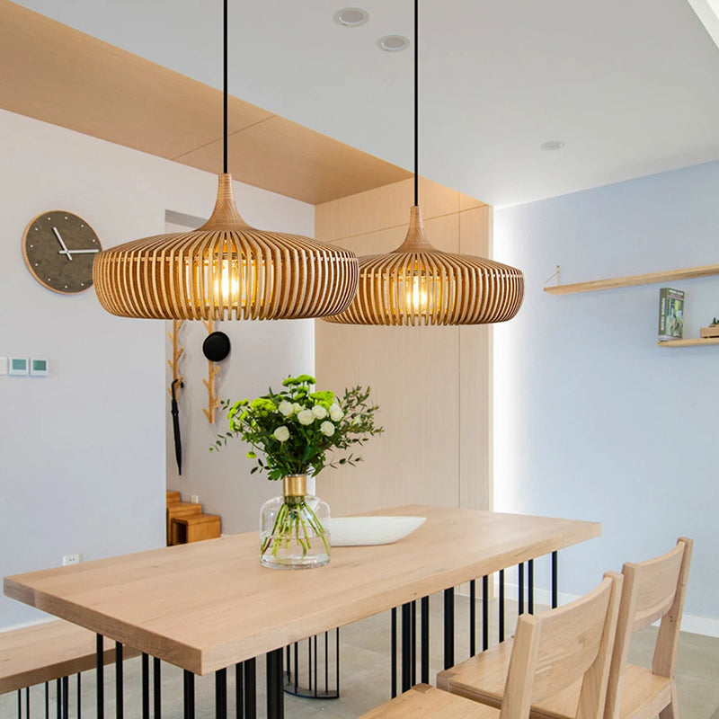 Wood Pendant Light Natural Adjustable Size M Eco-Friendly for Kitchen Island Lighting 8