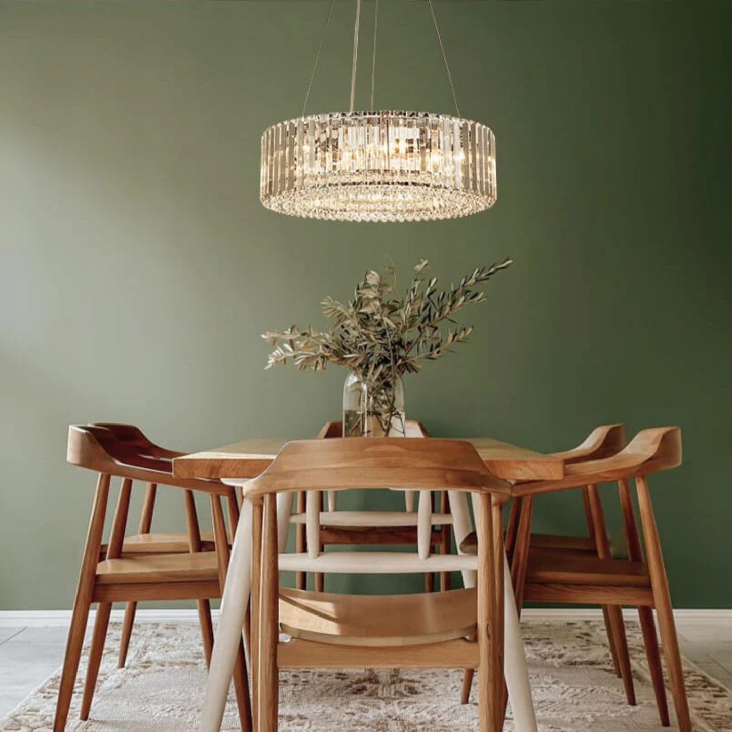 Modern Round Crystal Chandelier – Adjustable Drum Design with 6 Bulb Capacity 6