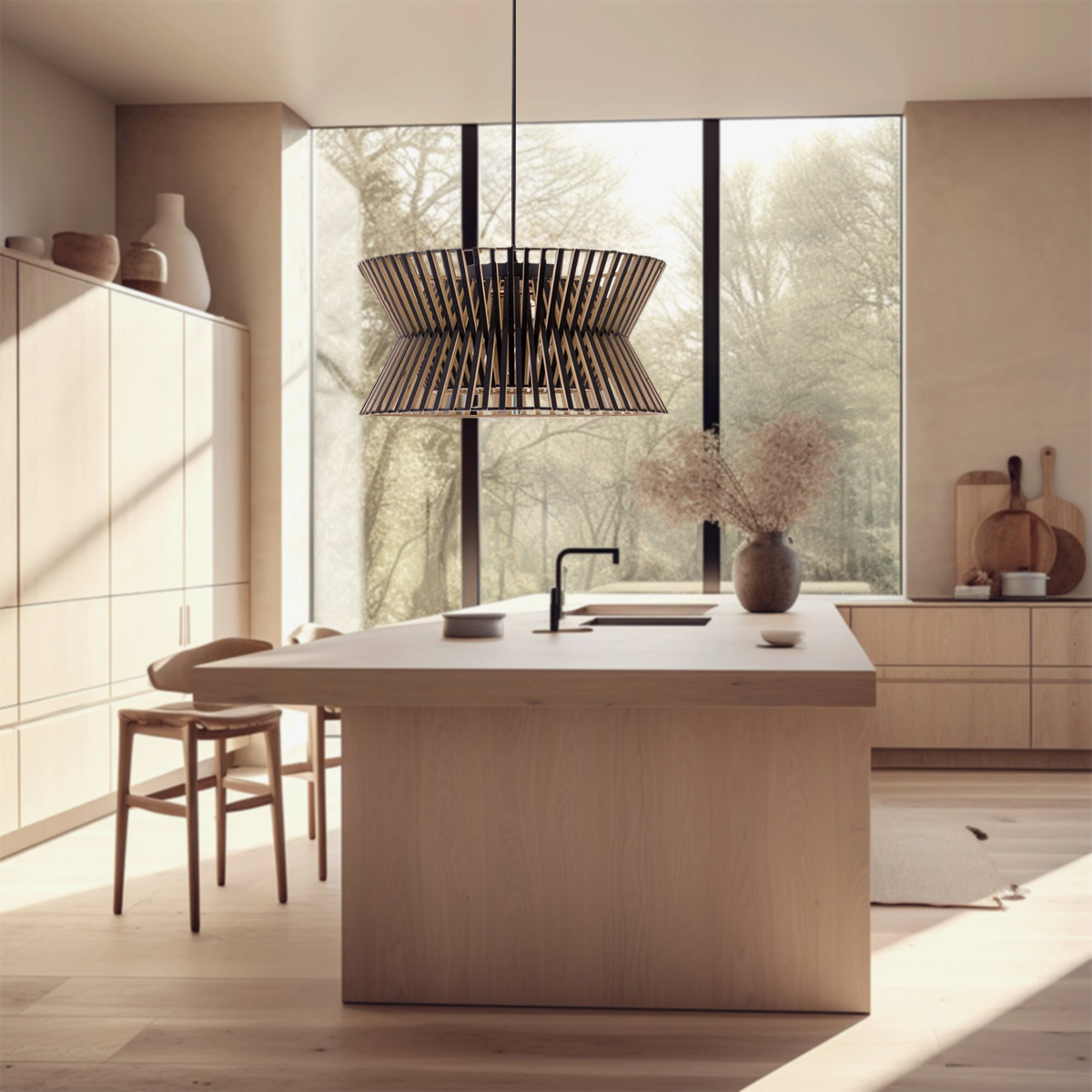 Zyphora | Pendant Light – Modern Wood Drum Design for Kitchen Pendant Lighting 0