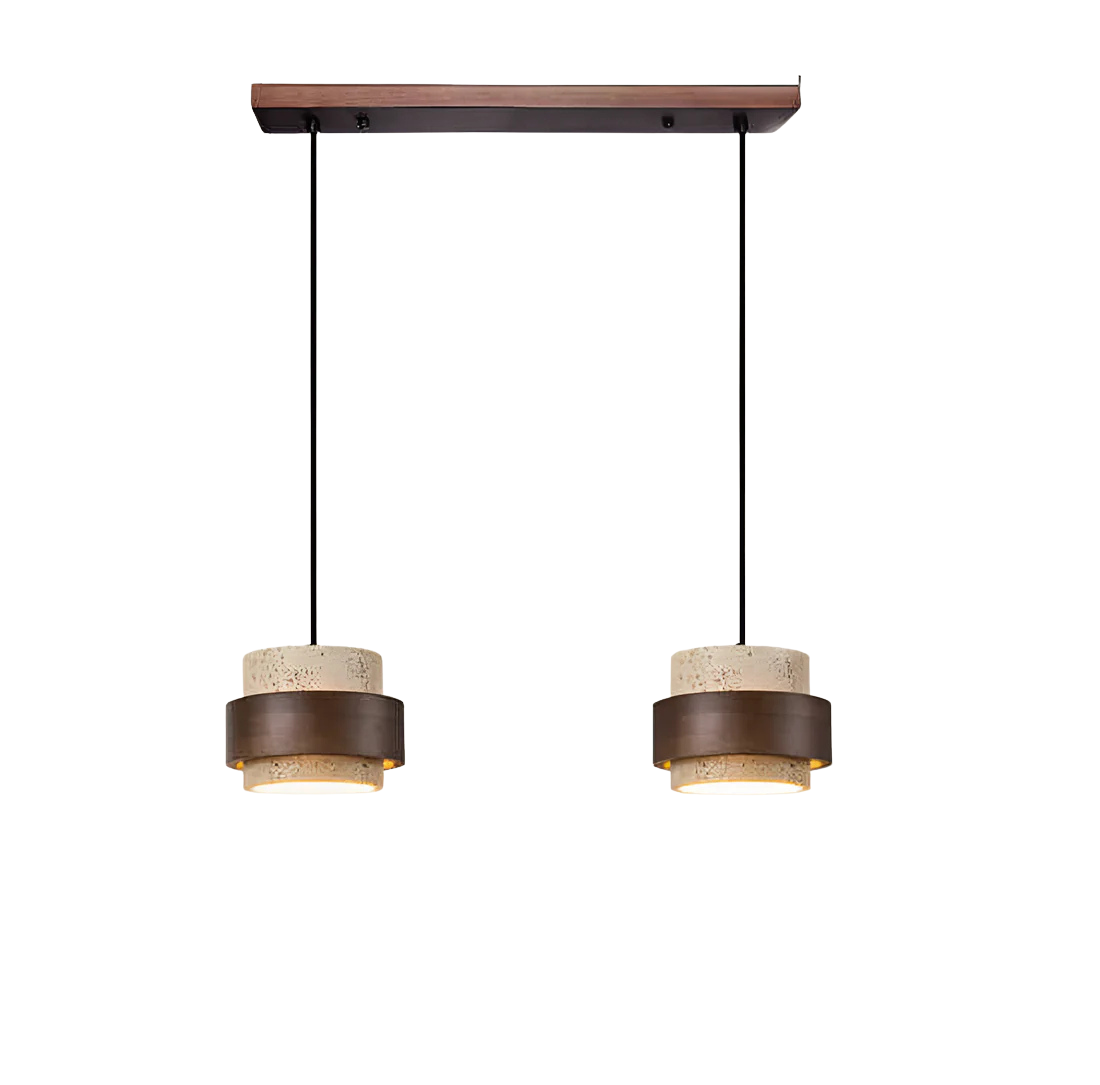 Modern Pendant Light with Travertine Shade and Walnut Accents – 12.5cm Height