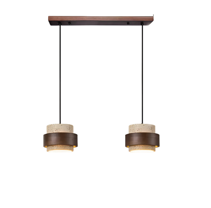 Modern Pendant Light with Travertine Shade and Walnut Accents – 12.5cm Height