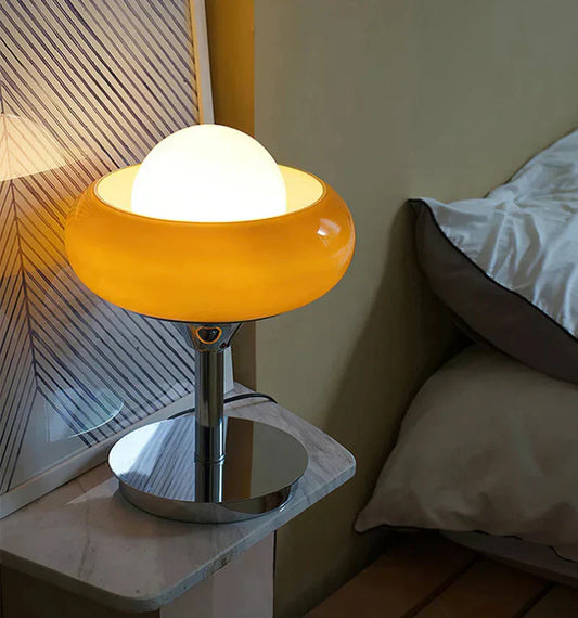 Elegant Retro Floor and Table Lamp with Frosted Glass Shade – Red and Yellow LED Lights 4