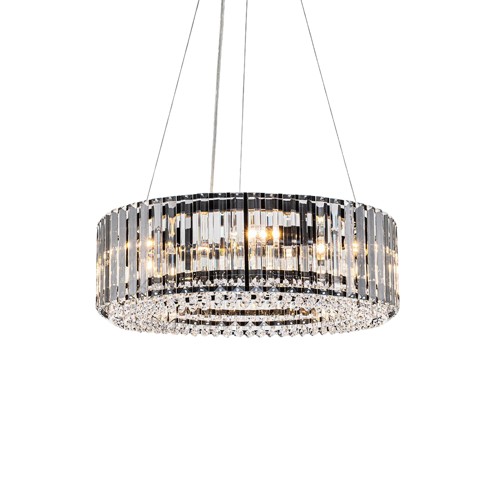 Modern Round Crystal Chandelier – Adjustable Drum Design with 6 Bulb Capacity