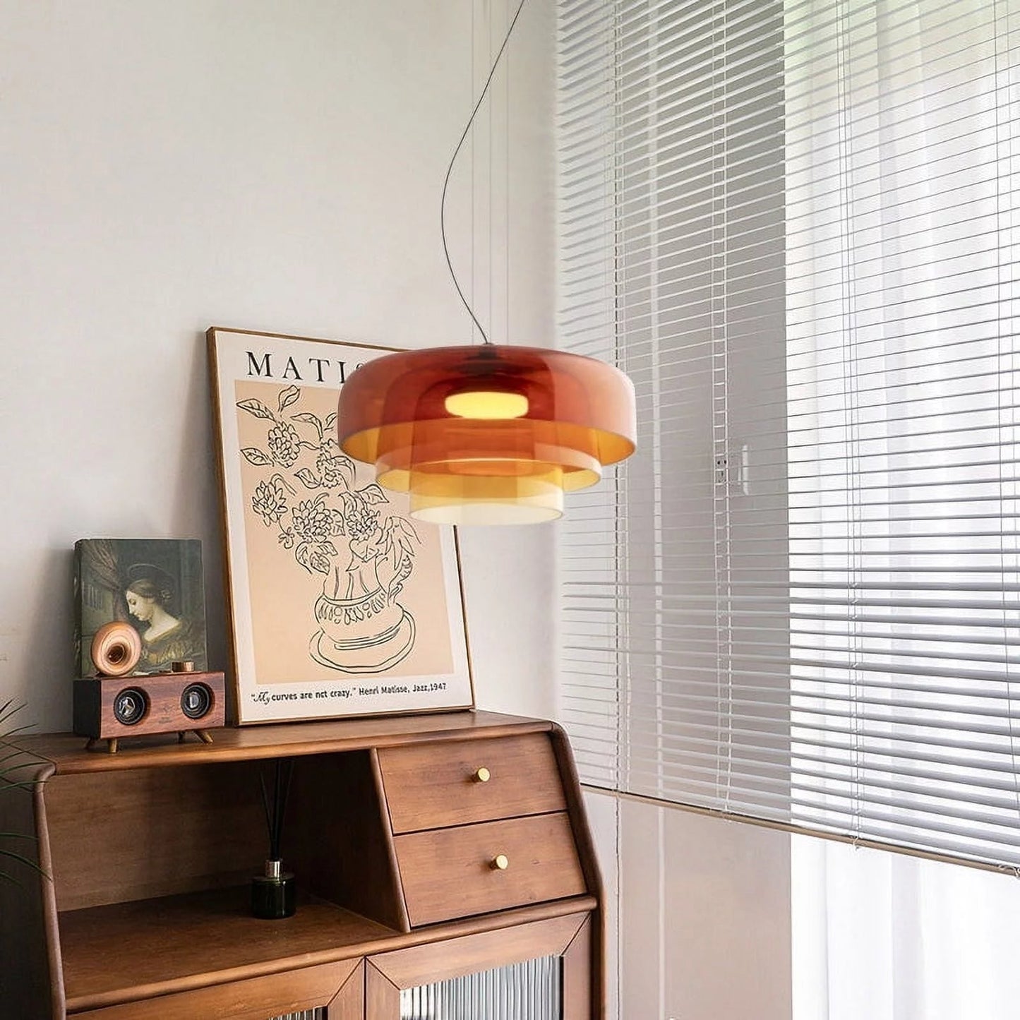 Handcrafted Glass Ceiling Light with Adjustable Cord – Orange, Green, Gray Options 1