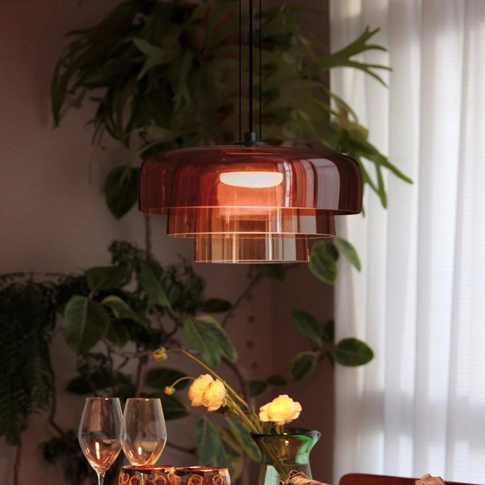 Handcrafted Glass Ceiling Light with Adjustable Cord – Orange, Green, Gray Options 3